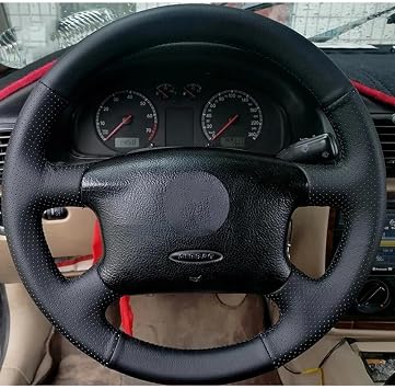 Black Leather Hand-Stitched Car Steering Wheel Cover, for VW Golf 4 MK4 1998-2004 Passat B5 1996-2005