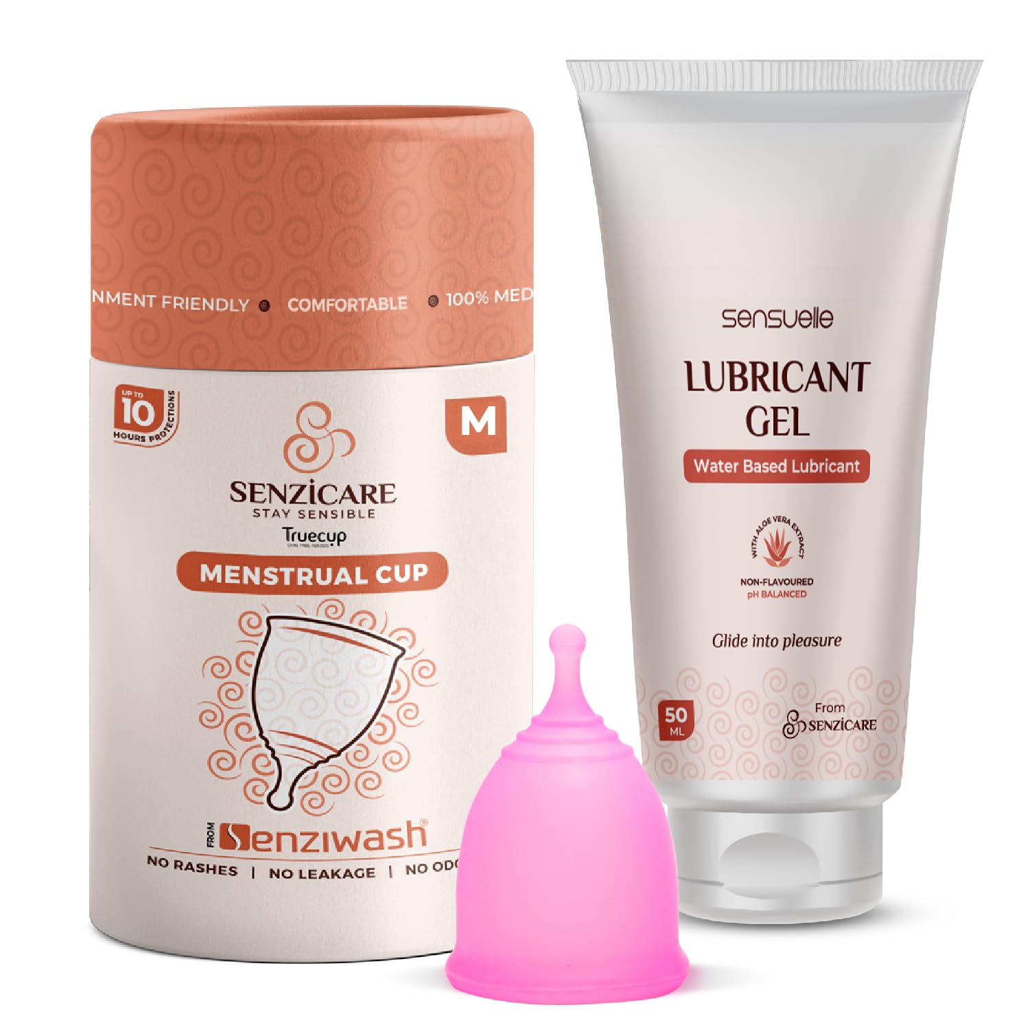 Senzicare Reusable Menstrual Cup Medium with Lubricant Gel | Leak-Proof Period Cup | 100% Medical Grade Silicone | Rash-Free & Odour-Free | Eco-Friendly Feminine Hygiene (Medium + Lube)