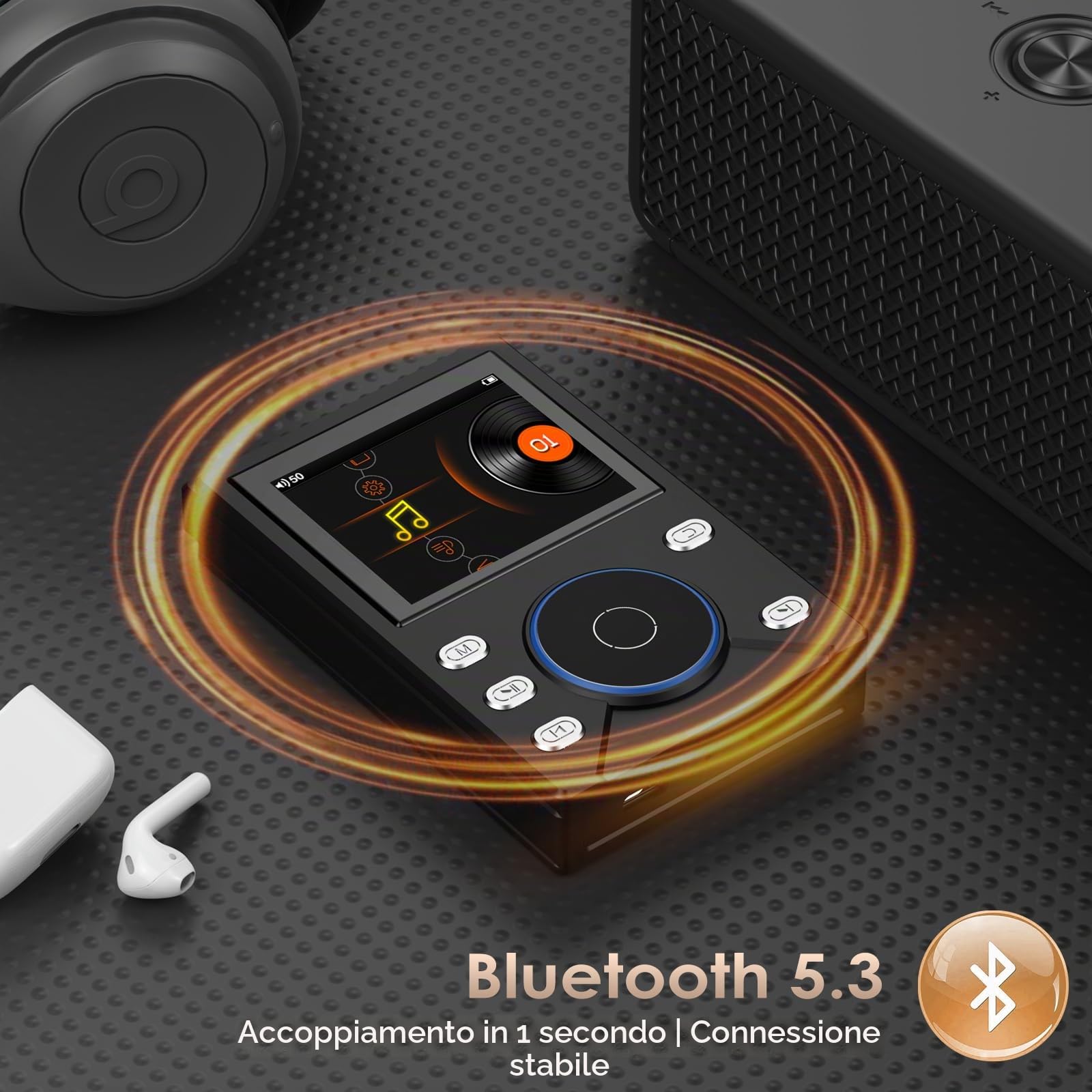 Gueray Lettore MP3 HIFI 16GB con Bluetooth 5.3 - Lettore Audio Digitale Alta Risoluzione Senza Perdita, Supporto Radio FM, Registratore Vocale, Scheda di Memoria da 64GB (Espandibile fino a 256GB)