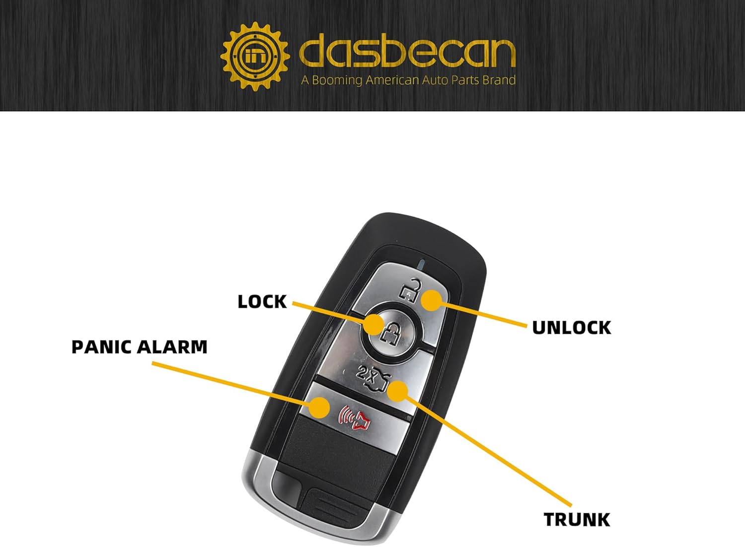 Dasbecan Key Fob Replacement Keyless Entry 4 Buttons Compatible with 2017-2021 Ford Fusion 2018-2022 Ford Mustang Smart Remote Control Replace# FCC ID M3N-A2C93142300 P/N 164-R8150