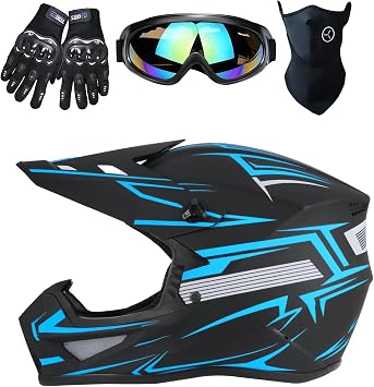 Adult Dirt Bike Helmet DOT Approved, Motocross ATV Off-Road UTV MX BMX MTB Electric Dirtbike Motorbike W/Goggles Gloves Mask