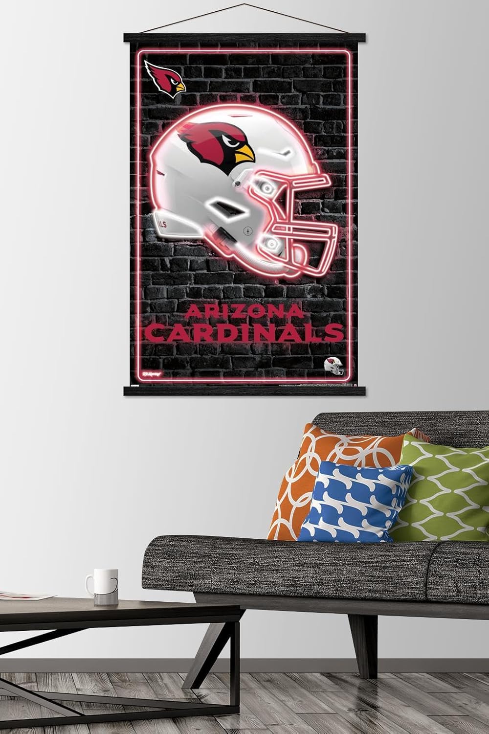 Trends International NFL Arizona Cardinals - Neon Helmet 23 Wall Poster, 22.37" x 34.00", Premium Print and Black Hanger Bundle