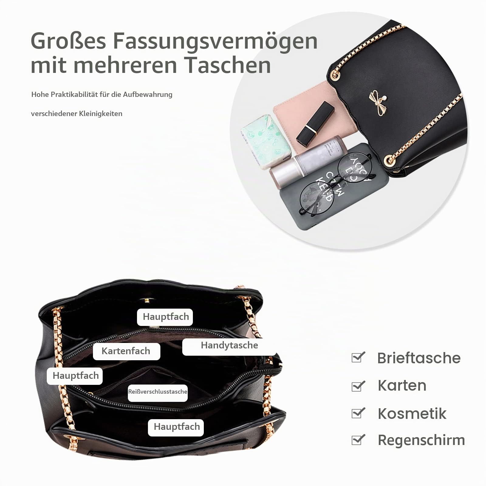 NICOLE & DORIS Tasche Frauen Klein Umhängetasche Damen Handtaschen Elegante Crossbody Bag Damen Handytasche PU Leder Schultertasche mit Kette