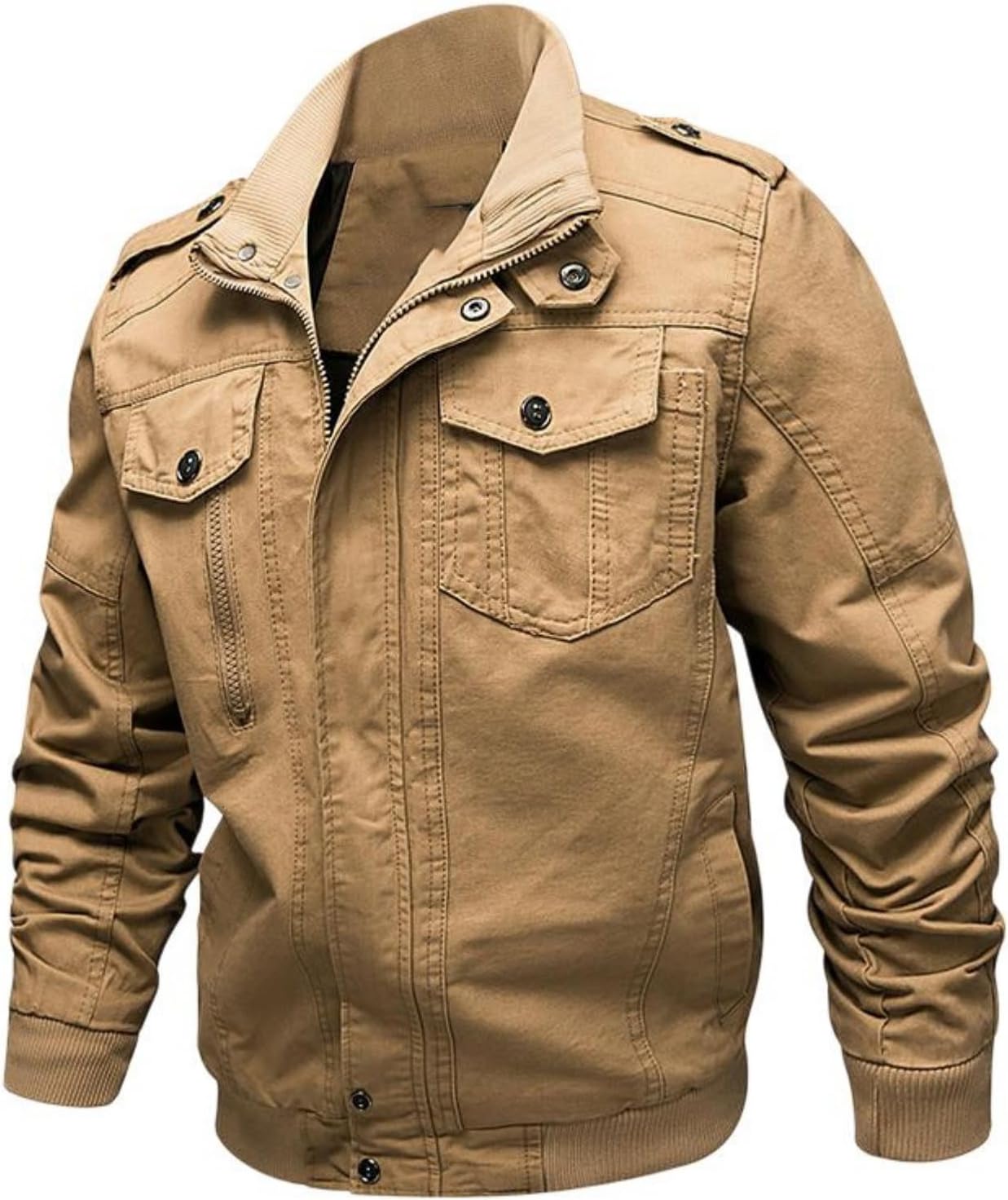 Men’s Autumn Winter Military Style Fleece Lined Workwear Cotton Jacket Trendy Outerwear