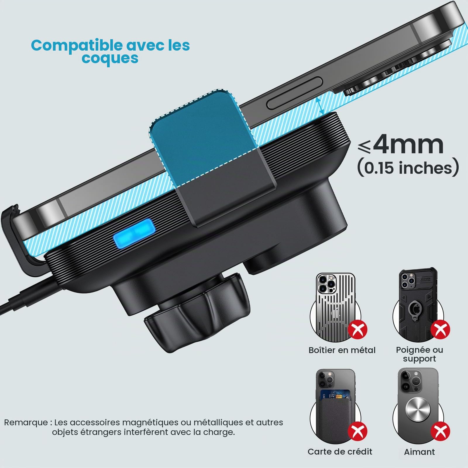 APPS2Car Support Téléphone Voiture avec Chargeur sans Fil 15W – Fixation Fente CD, Fermeture Automatique, Rotation 360°, Charge Rapide Compatible iPhone 16/15/14/13/12 Pro Max, Samsung Galaxy