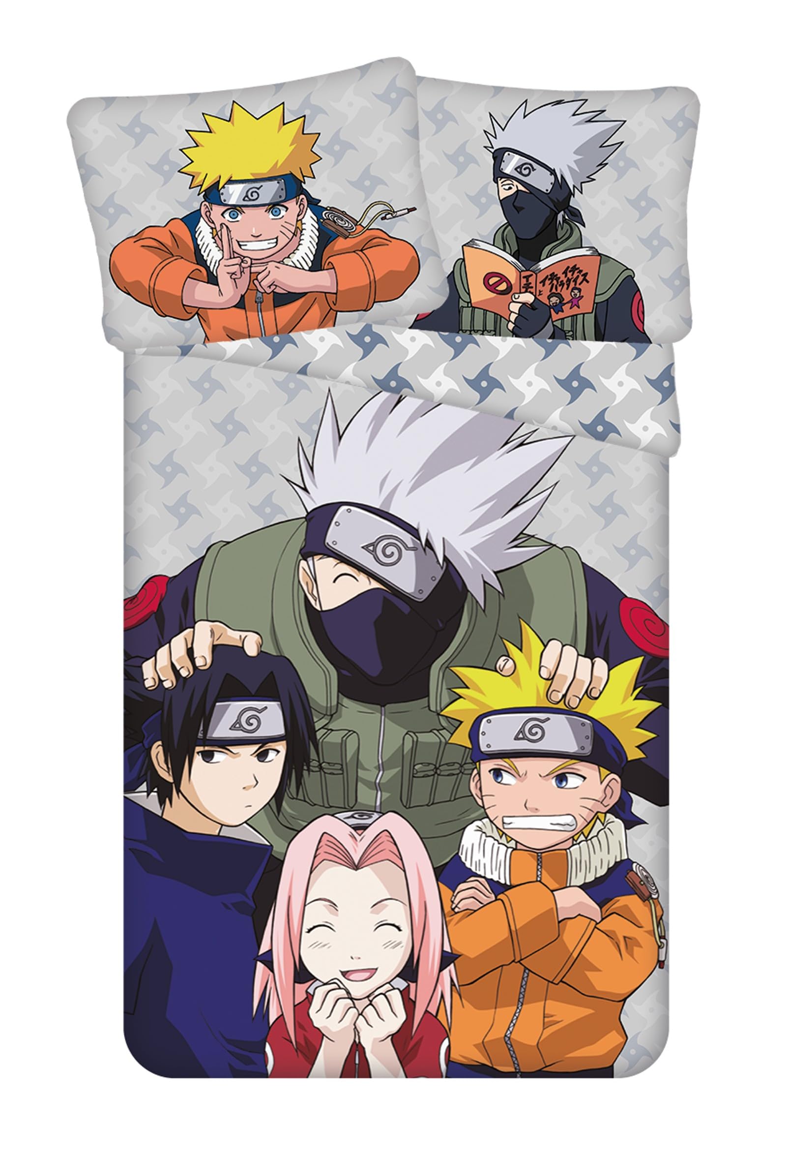 Housse de couette 140x200 Naruto avec taie d'oreiller réversible en coton