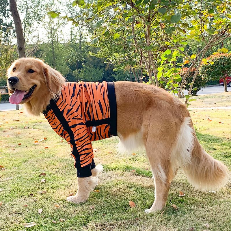 Image of HDKUW Large Dog Elbow Protector Shirt, Dog Recovery Suit for Prevent Licking Wound, Pet Shirt with Mesh Pad for Medium Large Dogs Tiger 4XL