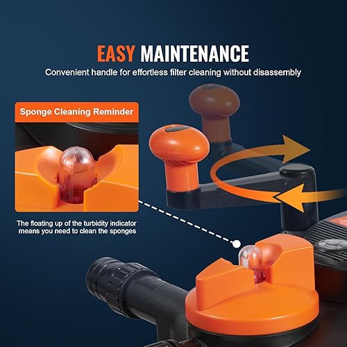 Miniatura 5 de VEVOR CPF-2500 Bio 1600 galones, con luz UV-C de 13 W, 1580 GPH, sistema de filtro biológico presurizado para estanques de fuente, tanque de acuario