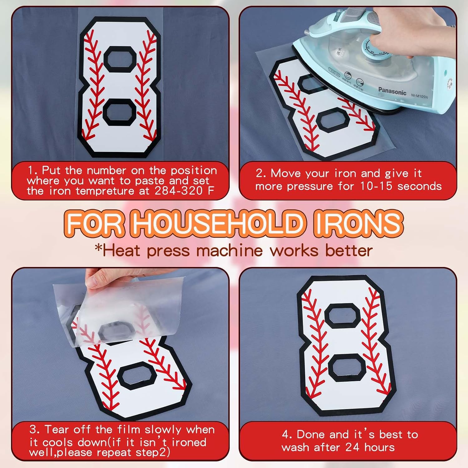 Zhanmai 10 Sheets 280 Pcs 1.65 Inch A-z Heat Transfer Letters 8 Inch 0 to 9 Iron on Numbers Iron on Letters and Numbers for Team Sport T Shirt DIY(Baseball)
