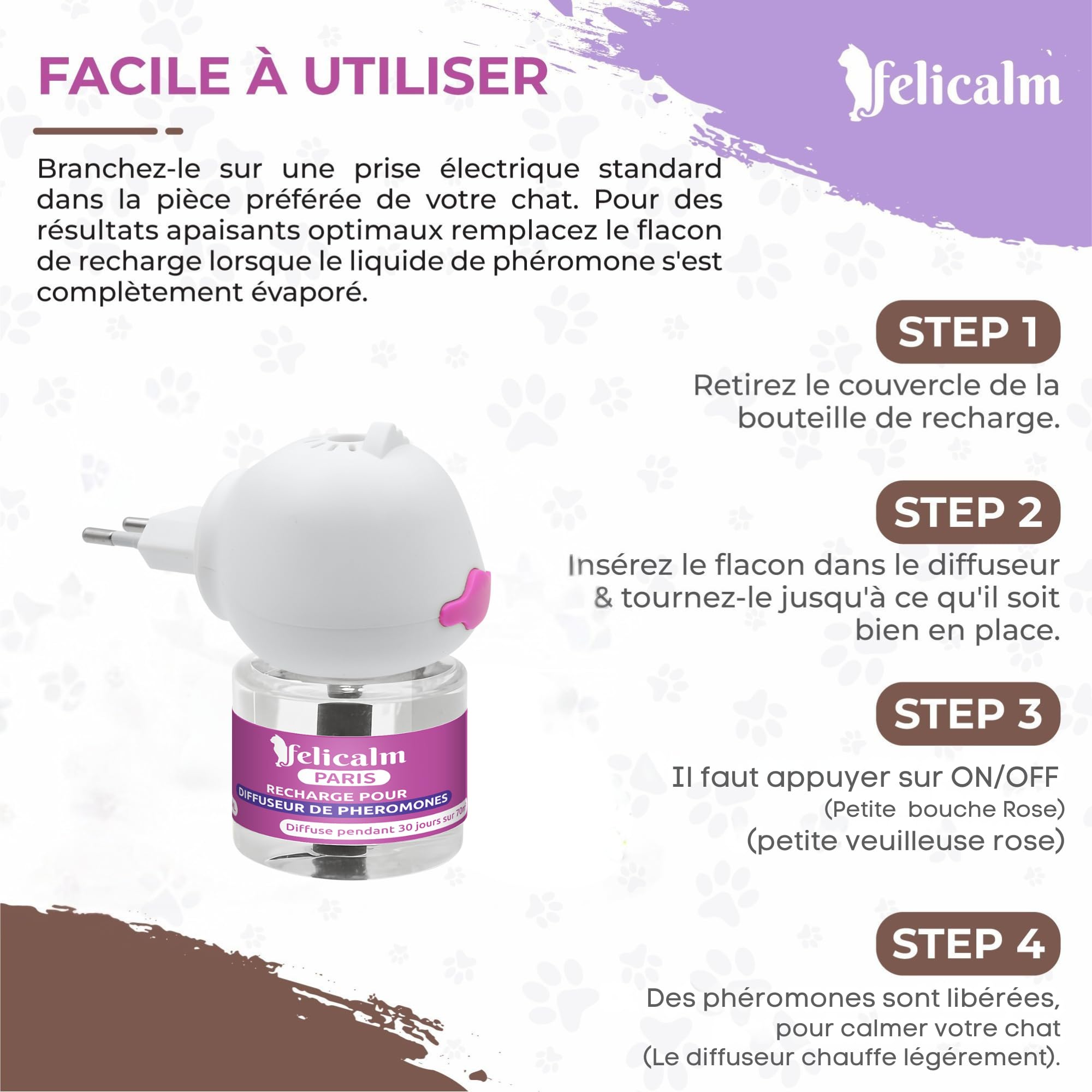 Diffuseur Chat Valériane + Phéromones sans Odeur- Double Action Apaisante, 2 Recharges 60 J de Calme