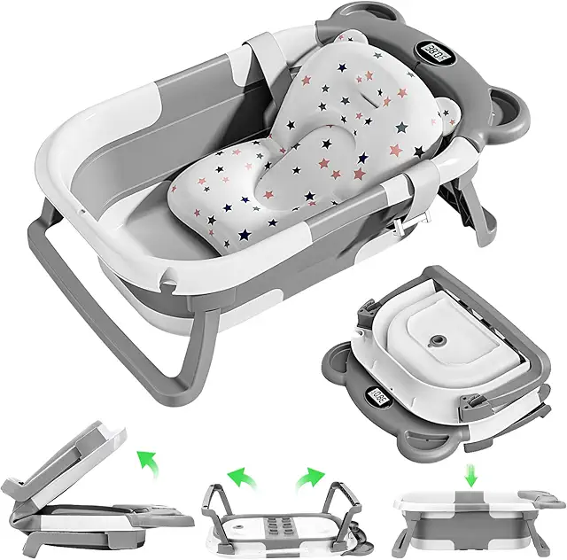 Baignoire bébé pliable avec thermomètre intégré - 0-36 mois - Gris