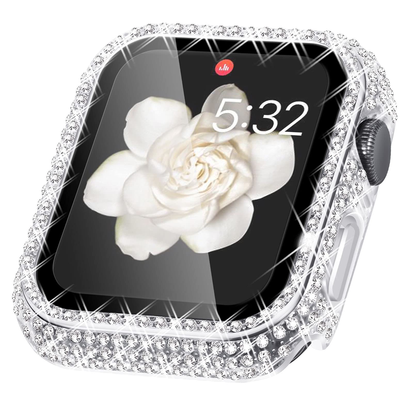 WINGLE Compatible with Apple Watch Screen Protector 44mm SE 3 2 1/ Series 6 5 4, Women Shiny Diamond Cover with Tempered Glass Screen Protector for Apple Watch Case 44mm,Clear — view 10