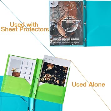 Seashell 2 Pocket Folders with Prong (12 Pack, Assorted Colors), Durable Poly Folder with Two Pockets, Letter Size, Business Card Holder, for Office and Classroom Use