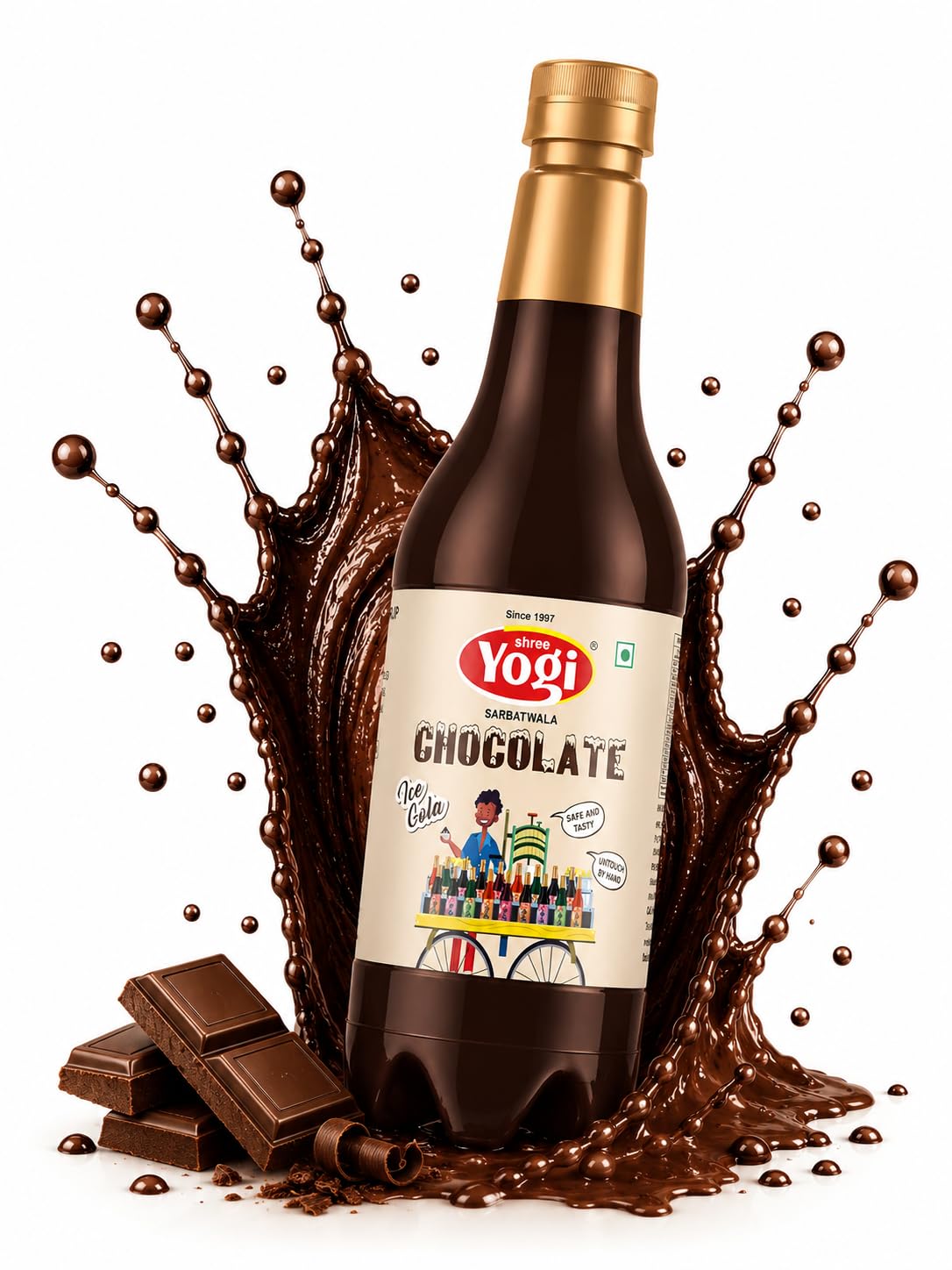 SHREE YOGI SARBATWALA Chocolate Ice Gola Syrup | Thick & Tasty Baraf Gola/Chuski Flavour | Rich Chocolate Taste | Perfect for Shaved Ice, Kulfi, Desserts | Summer Special Syrup | Makes 15 Dishes - 750ml