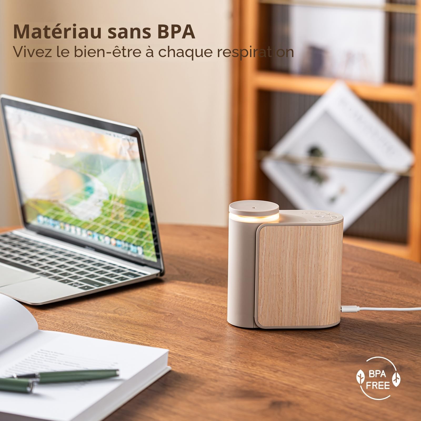 Diffuseur d'huiles essentielles sans eau avec couvercle en bois massif, 3 minuteries, 2 modes de brume, double diffuseur d'arômes liquides silencieux, diffuseur de parfum portable sans eau