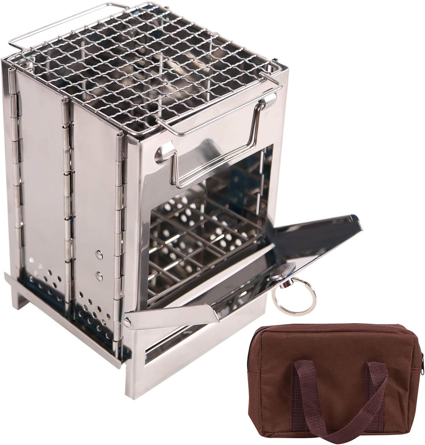 Camp Stove Camping Wood BBQ Grill Stainless Steel Portable Outdoor Small