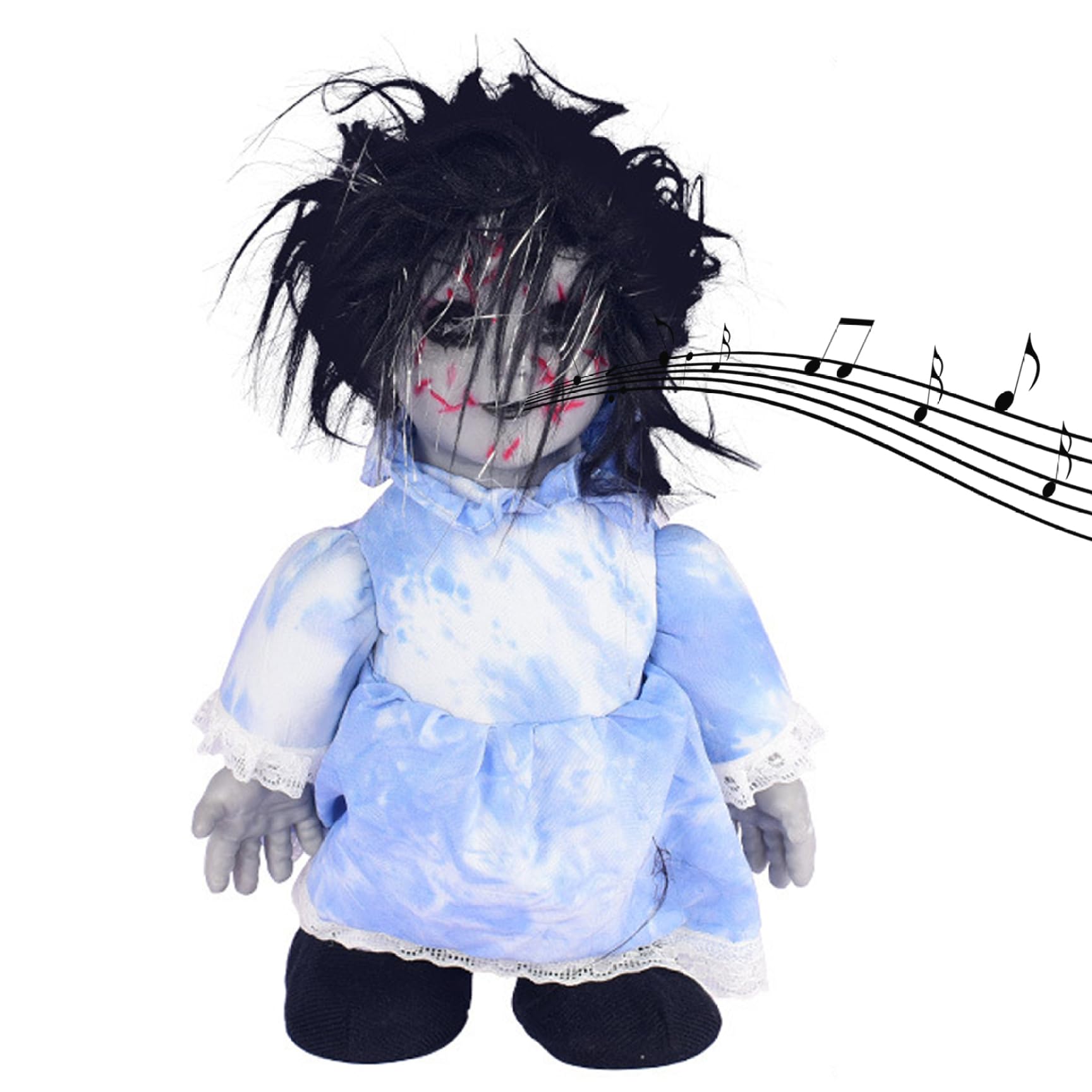 Pesoncarl Halloween Decorations, Halloween Scary Doll 13.39x7.48inch Voice-activated Battery Powered Creepy Dolls Prop for Party Haunted House, Battery Not Included, Blue