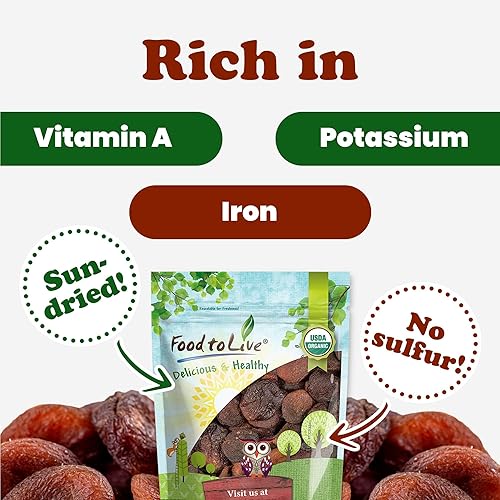 Miniatura 6 de Food to Live Albaricoques secos orgánicos, 2 libras, sin OMG, Kosher, sin sulfatos, crudos, veganos, a granel
