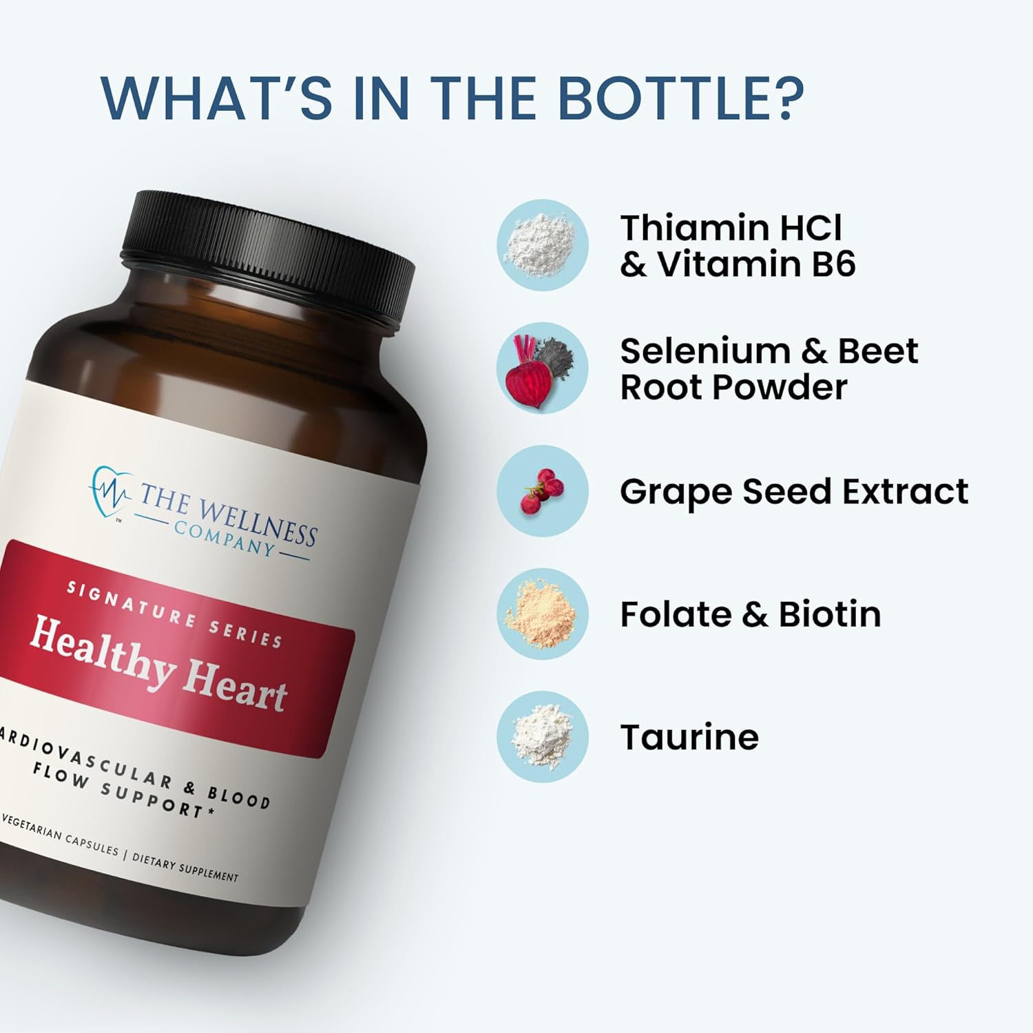 The Wellness Company Healthy Heart - Cardiovascular Strength, Blood Flow, Nitric Oxide Production & Healthy Cholesterol Levels | 60ct (1 Month Supply)