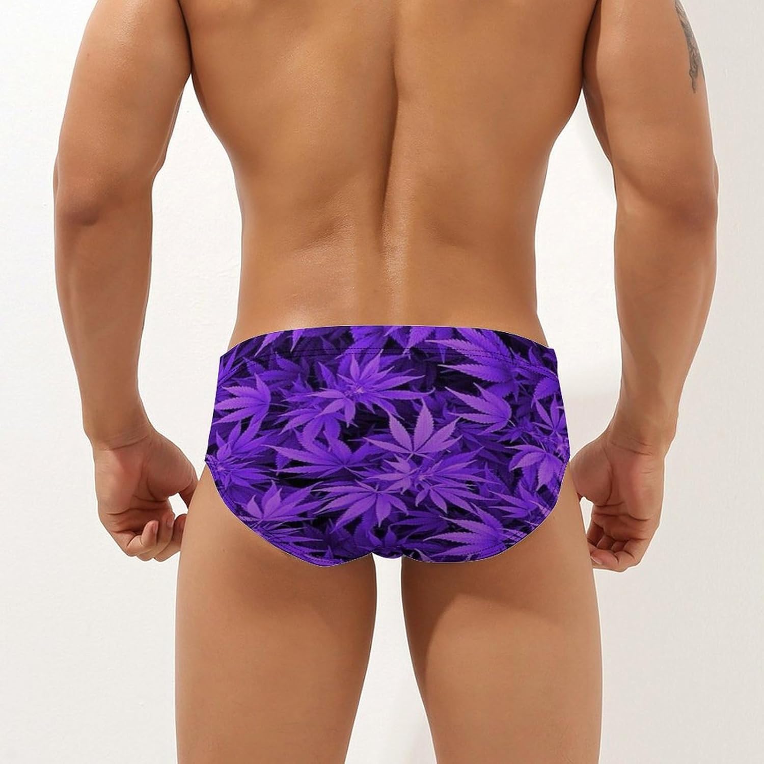 Purple Pot Leaf Weed Men's Low Rise Swim Briefs Sexy Bikini Swimsuit Beach Swimwear