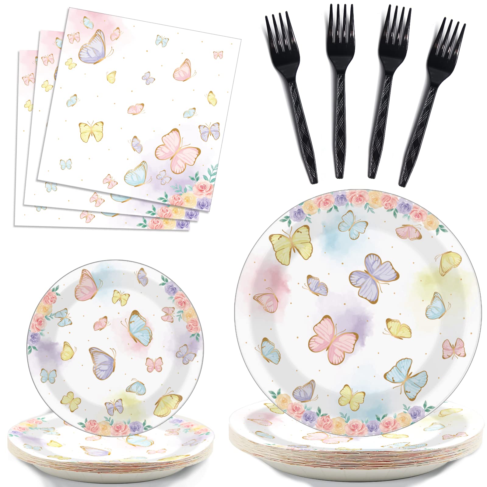 gisgfim 96 Pcs Butterfly Party Plates and Napkins Party Supplies Pink and Purple Butterfly Party Tableware Set Little Butterfly Party Decorations Favors for Baby Girls' Birthday Baby Shower Serves 24