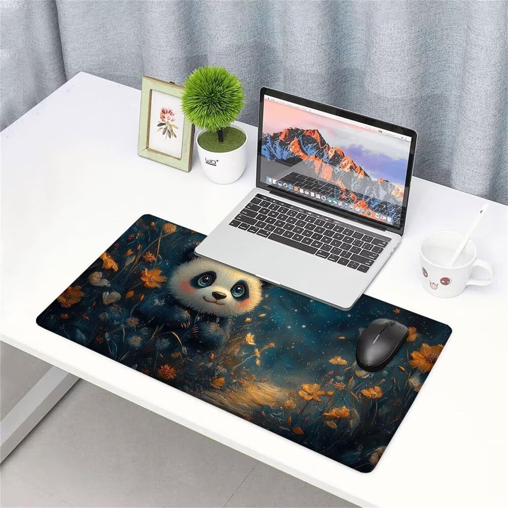 Tappetino Mouse Gaming xxl Accessori Scrivania Ufficio Nero Panda Grande Tappetino Mouse e Tastiera Sottomano da Scrivania, Gaming Accessori pc 1200x600x3mm Base Antiscivolo, per PC Laptop d-496