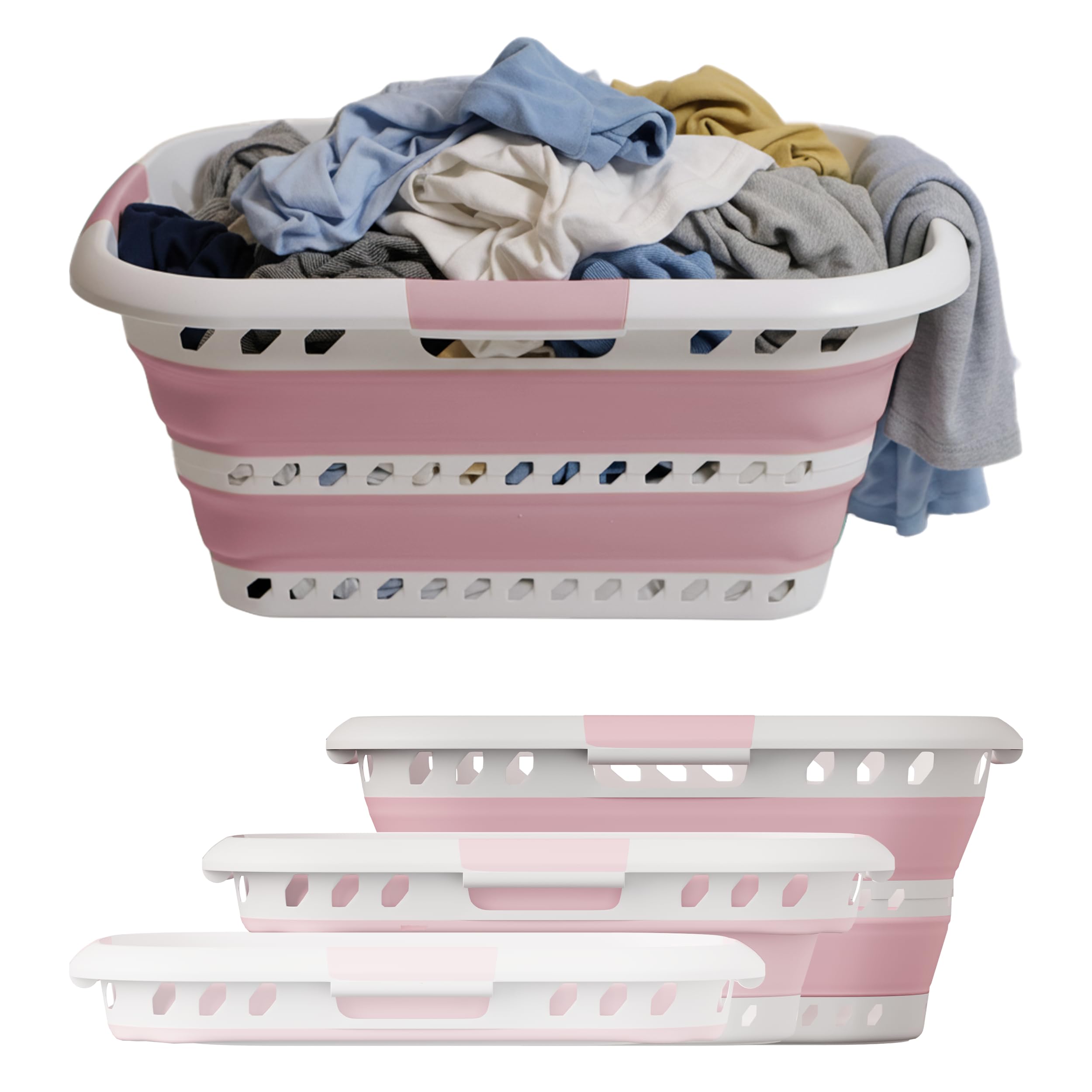 Knight Pink Collapsible Laundry Basket 42L–Foldable Washing Basket With Handles, Large Space-Saving Basket For Clothes – Multipurpose Laundry Hamper & Collapsible Washing Baskets For Laundry (Pink)