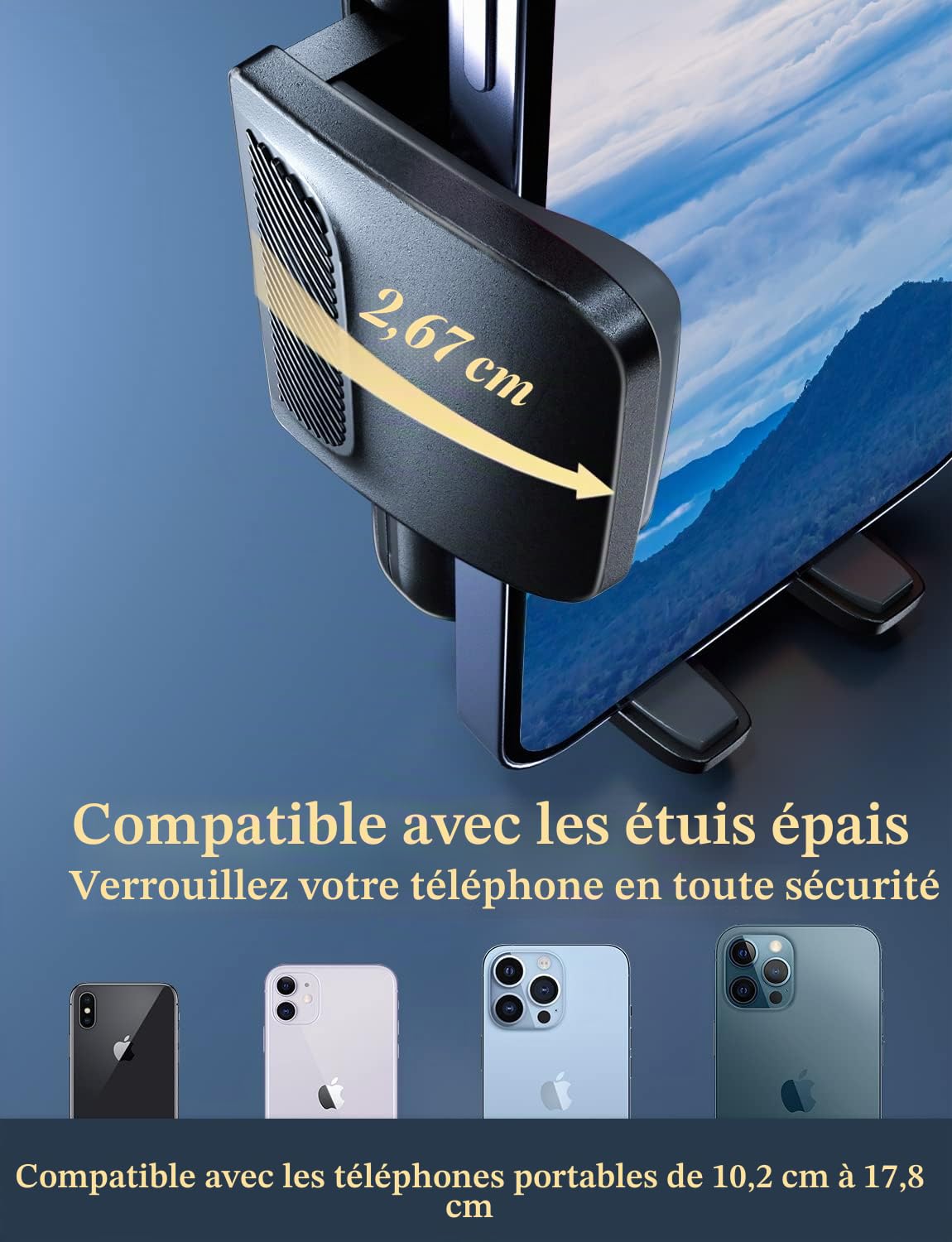 Support Telephone Voiture Porte Téléphone: [360° Rotation & Opération à Une Main] Porte Smartphone Voiture Bouche D'aération Socles de Téléphone Portable pour iPhone/Samsung/Huawei/Xiaomi-Acrylique