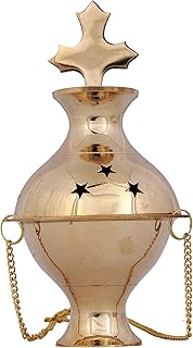 Indian Consigners Brass Altar Incense Charcoal Burner Holder with Chain (Cross)