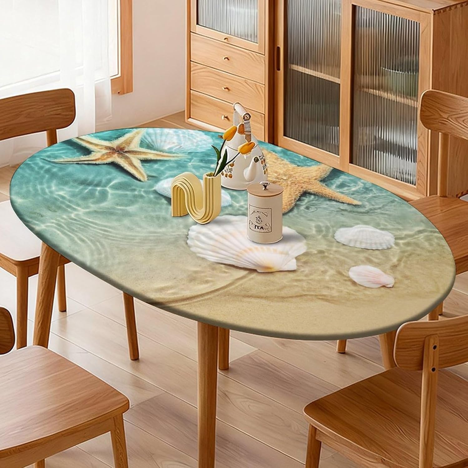 Elastic Edge Oval Fitted Tablecloth, Grey Marble Polyester Table Cloth, for Indoor Restaurant or Outdoor Patio Party Dining, Fits for 48" x 68" Oval Table