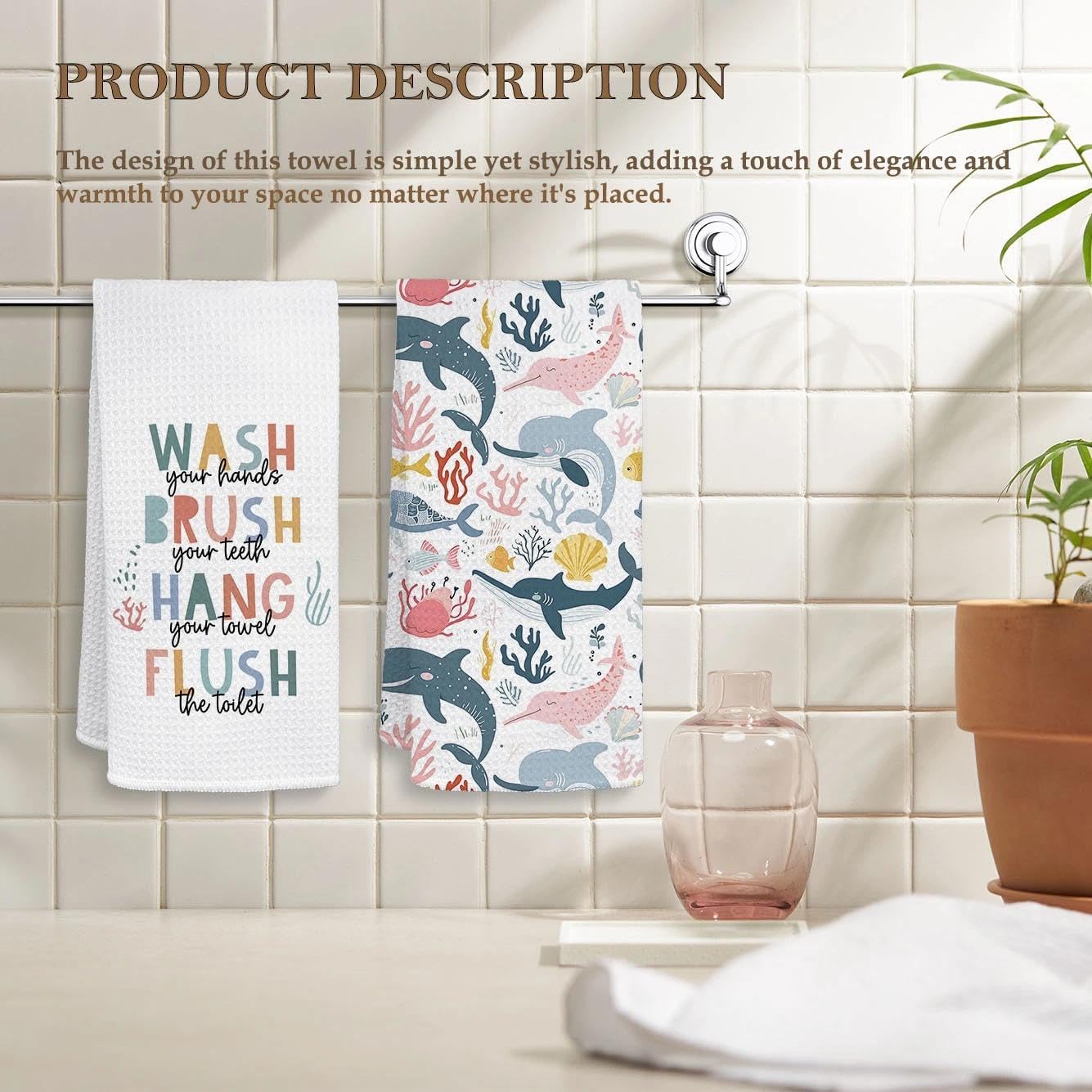 HIWX Coastal Beach Kids Hand Towels, Ocean Marine Life Decorative Bathroom Towels, Kids Hand Towel for Girls Boys Kids Toddler Bathroom Decor, 16x24 Inches Set of 2