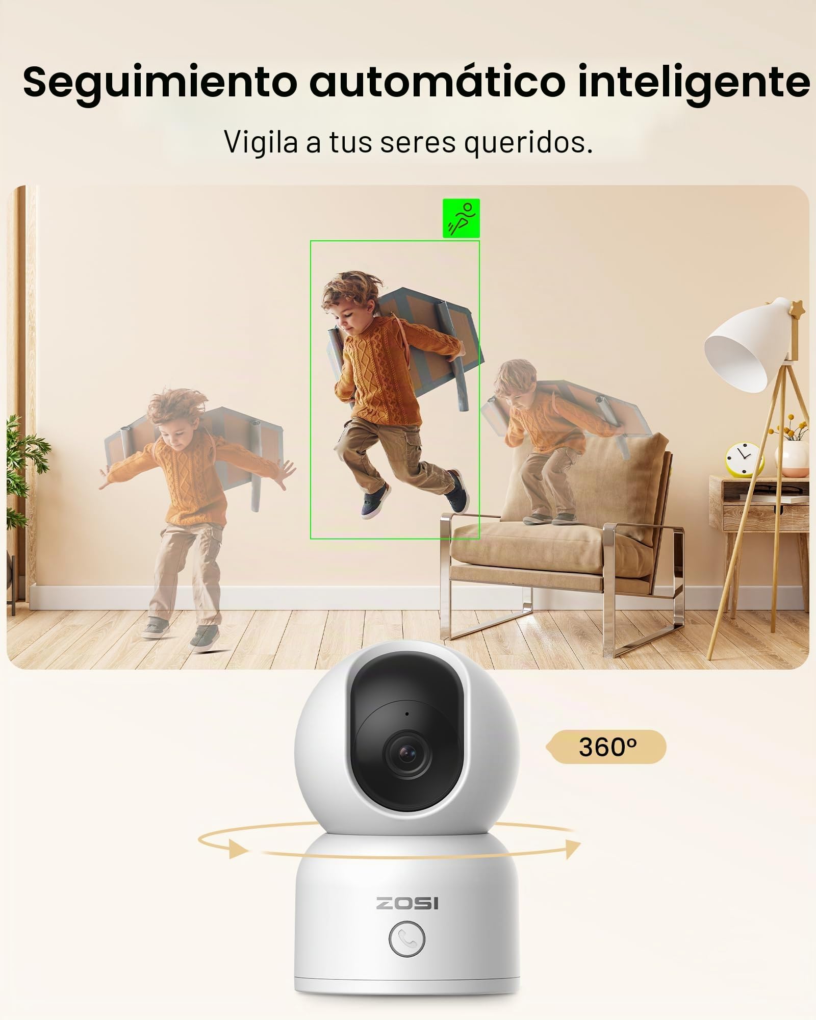 ZOSI C518 3MP Cámara Seguridad WiFi Interior 4pcs Cámara IP 2,4G/5G WiFi, Pan 355° Tilt 108°, Seguimiento de Movimiento, Vigilancia para Niño Anciano, Audio Bidireccional, Llamada con un Clic