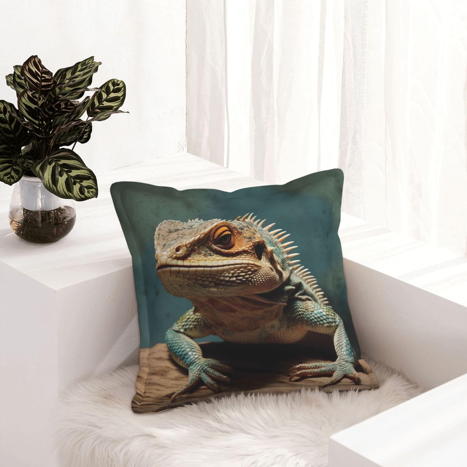 Housse de coussin similicuir 40,6 cm motif lézards décoration rustique canapé salon lit