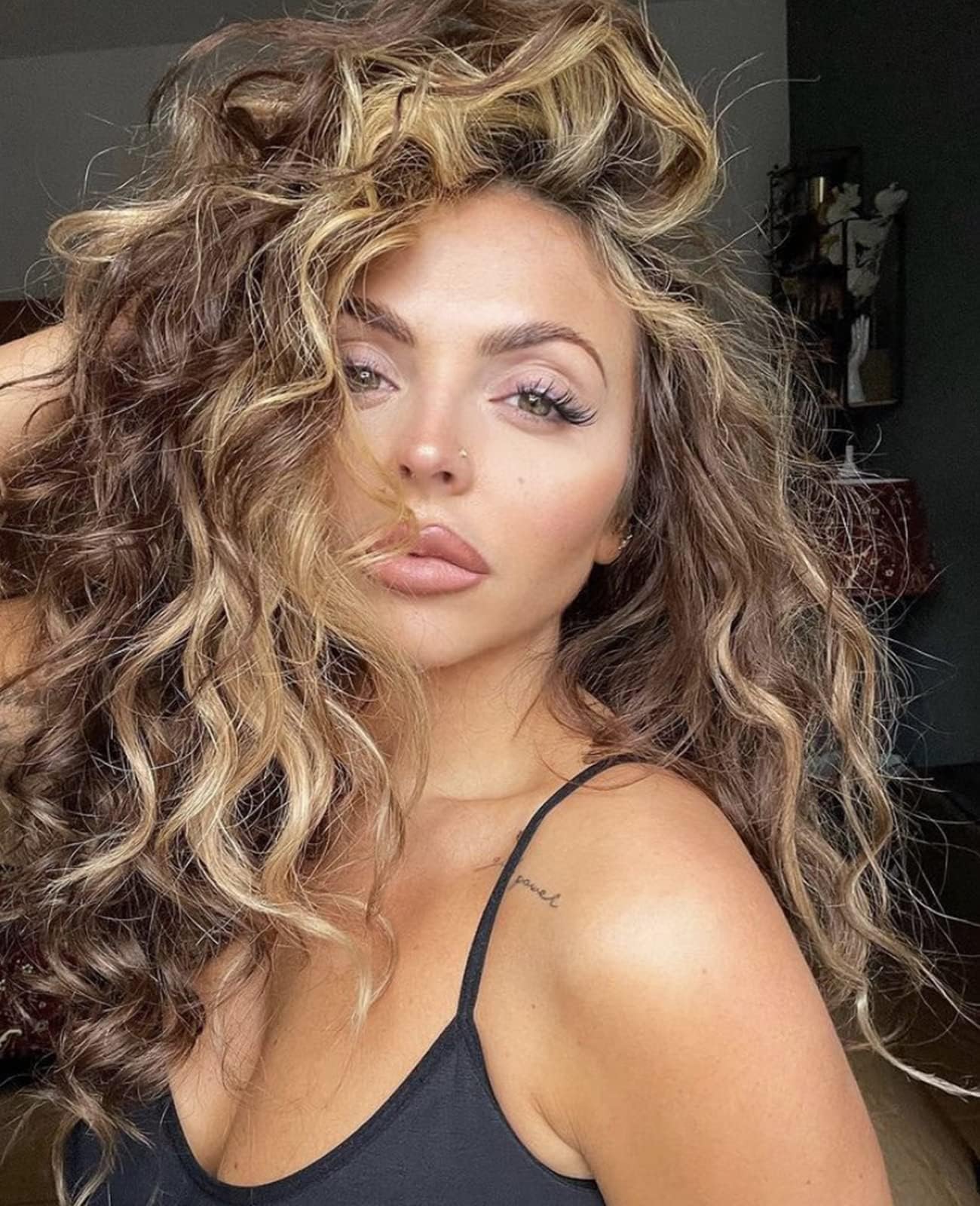 Fencca Brown Highlights Long Curly Wigs for Women Heat Resistant Synthetic Hair Brown Mixed Blonde Wave Curly Wig