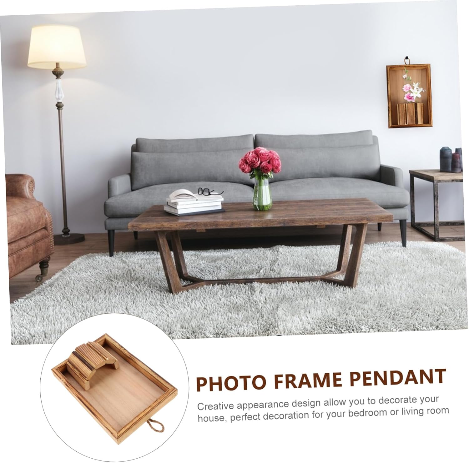 Cabilock Wood Picture Frame Pendant Flowerpot Wall Hanging Decor Brown