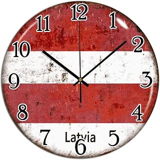 Latvia Battery Operated Round PVC Silent Non Ticking Wall Clock The Flag of Latvia Clock for Bedroom, Kitchen,Bathroom, Living Room, Home Office