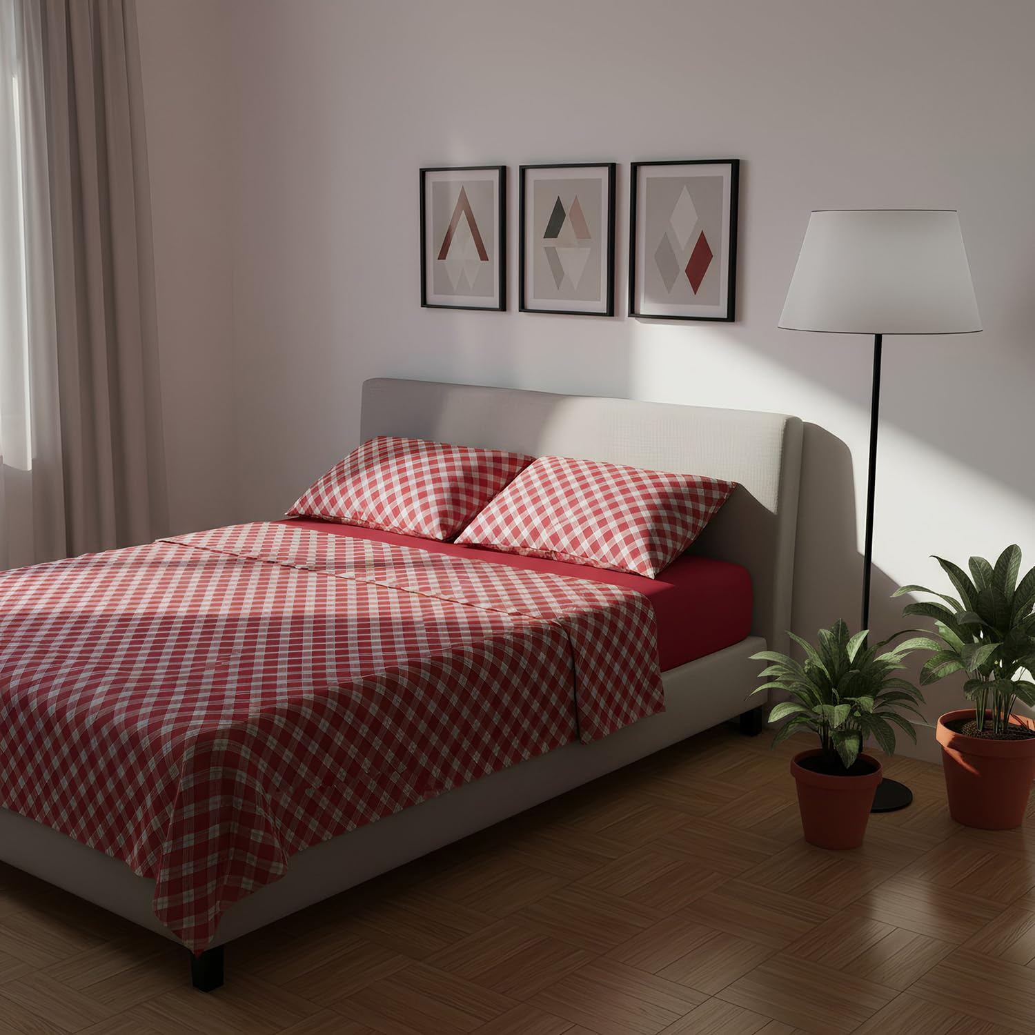Lit double écossais rouge complet 444 avec sommier à lattes pour chambre adulte
