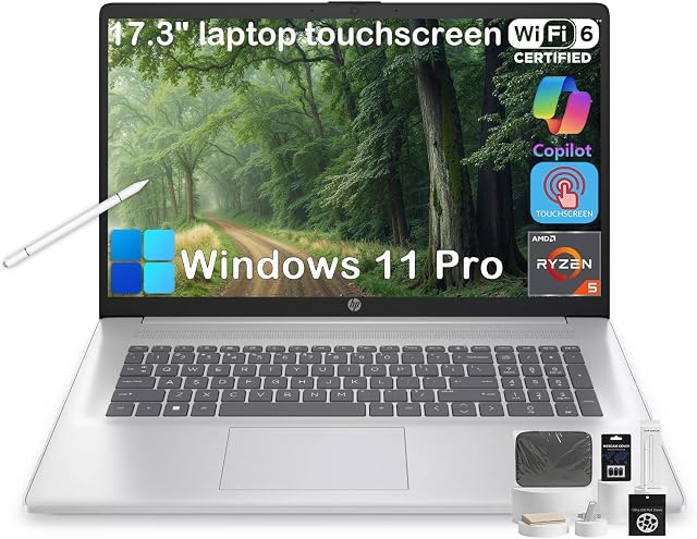 HP 17.3 inch Touchscreen Business Laptop, 32GB RAM, 1TB SSD, Ryzen 5 7430U | Windows 11 Pro, HD+ Anti-Glare Display, AI Copilot, Wi-Fi 6,Bluetooth 5.4, 17.3" Computer for Work & Student