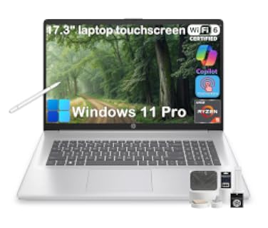 HP 17.3 inch Touchscreen Business Laptop, 32GB RAM, 1TB SSD, Ryzen 5 7430U | Windows 11 Pro, HD+ Anti-Glare Display, AI Copilot, Wi-Fi 6,Bluetooth 5.4, 17.3" Computer w/stylus for Work & Student