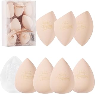 Real Perfection Latex-Free Makeup Sponge Set: 7 Blender Sponges + Travel Case for Flawless Foundation Blending (Beige)