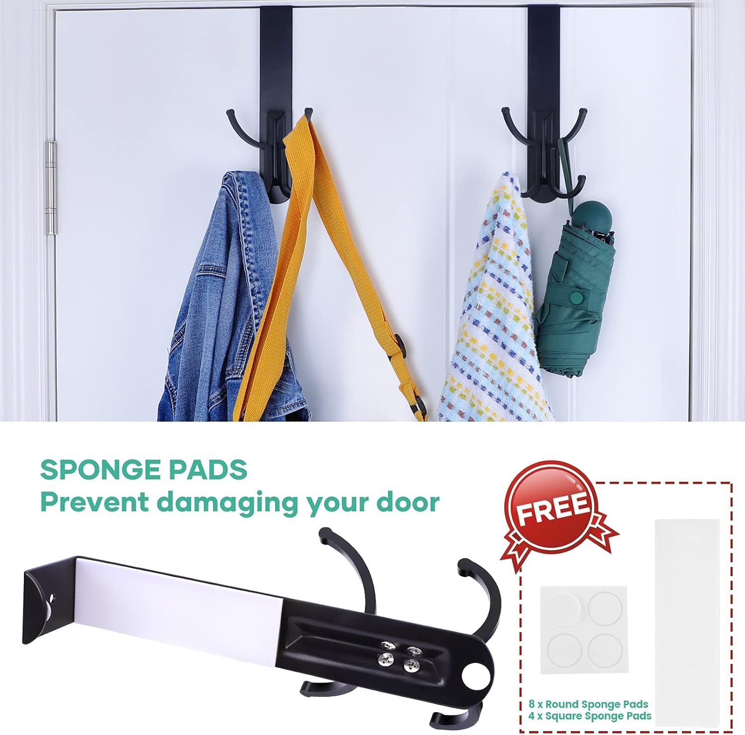 ACMETOP Over The Door Hooks 2 Pack Heavy Duty Door Hanger Over Door Hooks for Hanging Clothes Towels Hats Bags -4 Hooks Aluminum Brush Finish (Matte Black) : Industrial & Scientific