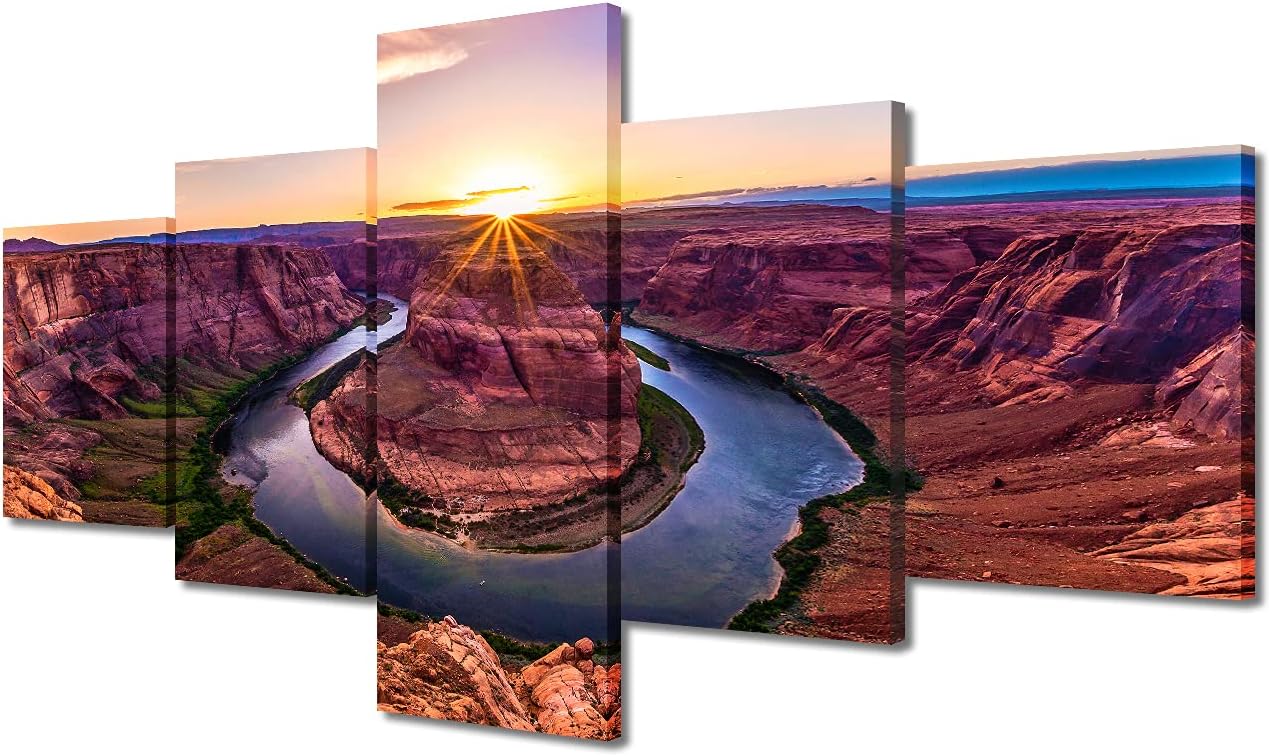 TUMOVO 5 Pieces Canvas Wall Art Antelope Canyon Wall Painting American Modern Artwork Pictures Arizona Home Decorations for Living Room and Bathroom Framed Stretched Ready to Hang (60''Wx 40''H)