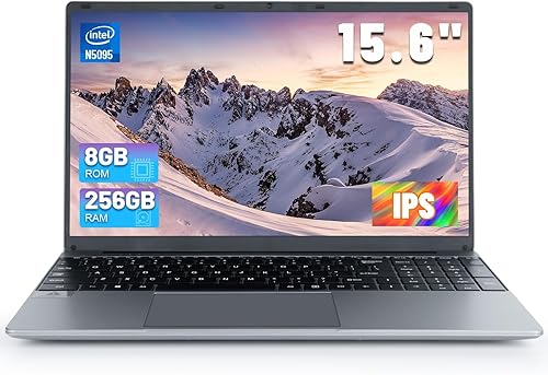 AEEZO Computadora portátil, portátil de 15.6 pulgadas, pantalla IPS de 1366 x 768, procesadores Intel Celeron N5095, 8 GB DDR4 256 GB SSD, batería