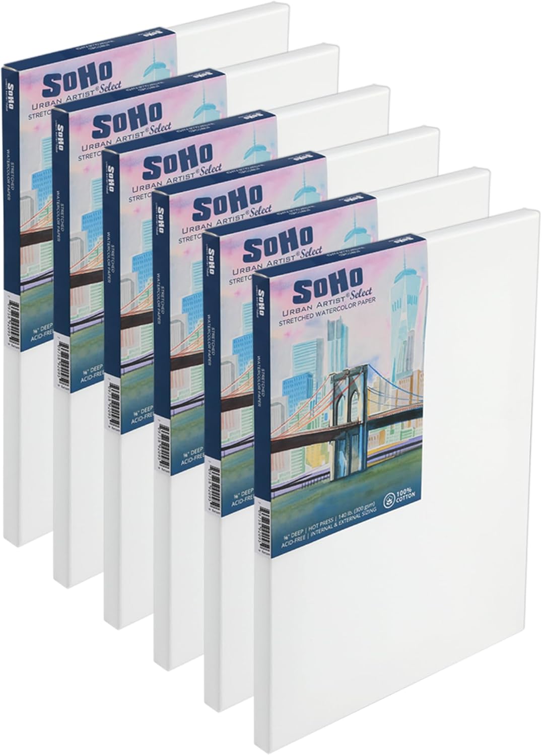 SoHo Urban Artist Select Stretched Cotton Watercolor Paper on 5/8" Frame - 8"x8" 140lb, 300gsm - 100% Acid-Free Cotton Paper for Mixed Media, Watercolor & More - Professional Artists, Students