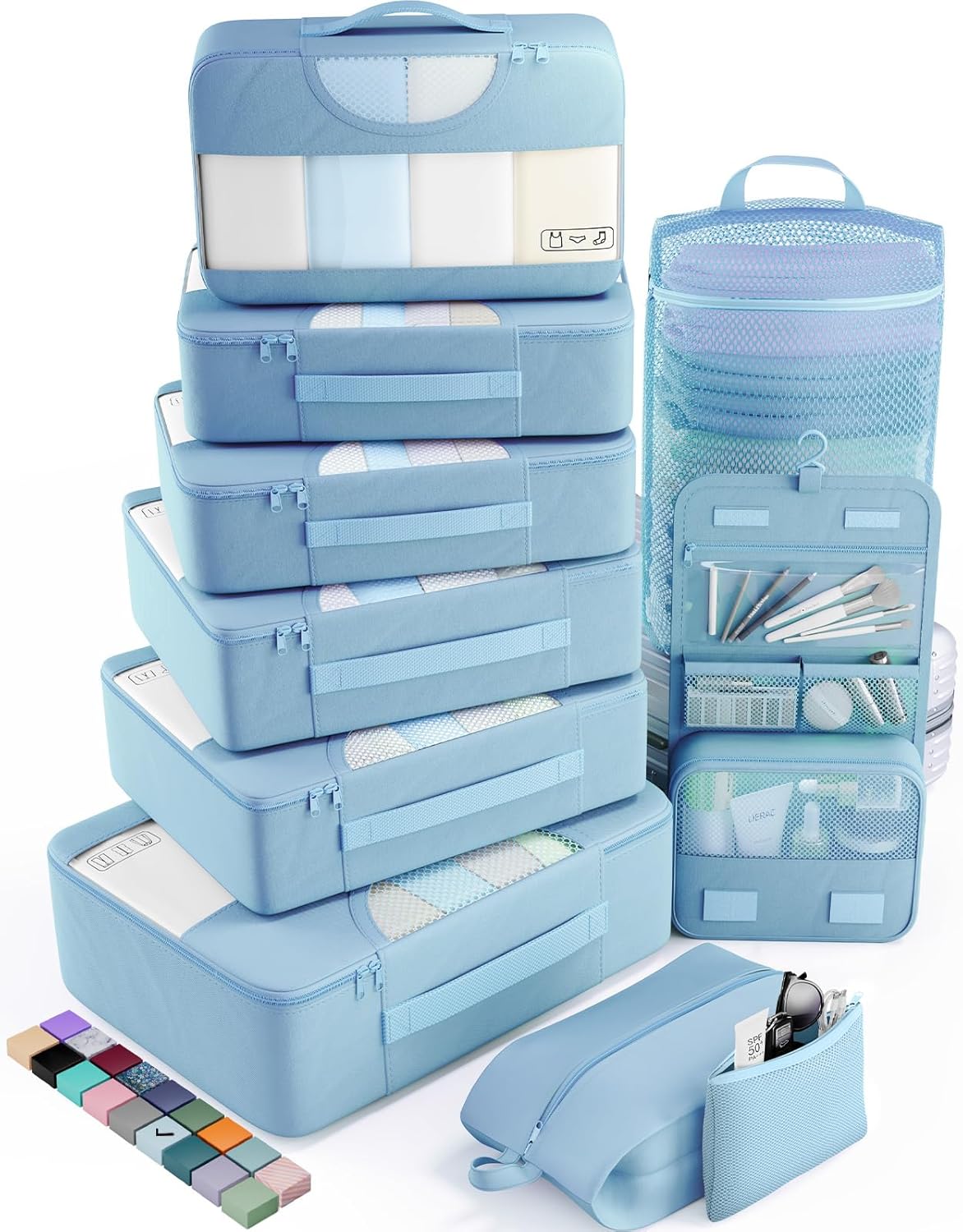 Veken 10 Set Packing Cubes for Travel Essential, Suitcase Organizer Bags in 4 Sizes, Carry-On Luggage Accessories with Large Laundry & Hanging Toiletry Bag, Must-Have for Airplane, Road Trip & Camping