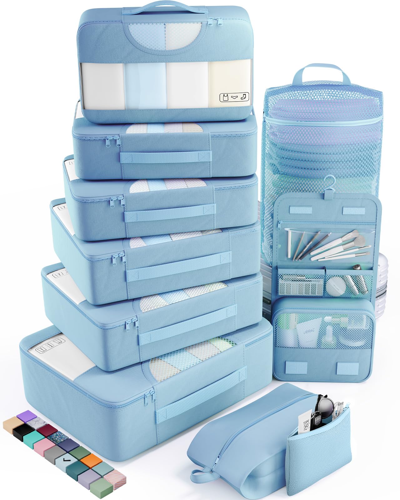 Veken 10 Set Packing Cubes for Travel Essential, Suitcase Organizer Bags in 4 Sizes, Carry-On Luggage Accessories with Large Laundry & Hanging