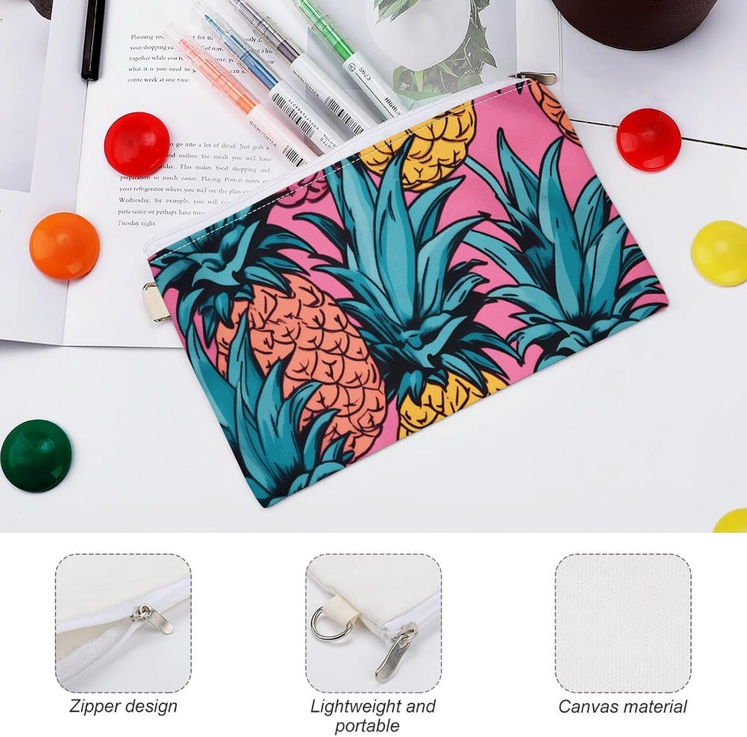 Color Pineapple Coin Purse Coin Wallet Coin Bag Coin Pouch with Zipper Canvas Change Purse Pouch Zero Wallet Tool Bag