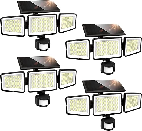 Miniatura 9 de UME Luces solares para exteriores, 302 LED, 3000 lúmenes, IP65, impermeable, sensor de movimiento, luces de inundación de 3 cabezales, 270 ángulo de