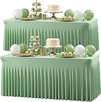 Vista 15 de Wish Care Paquete de 2 manteles de elastano elástico azul bebé para mesas rectangulares de 4 pies, manteles ajustables sin arrugas de 4 pies