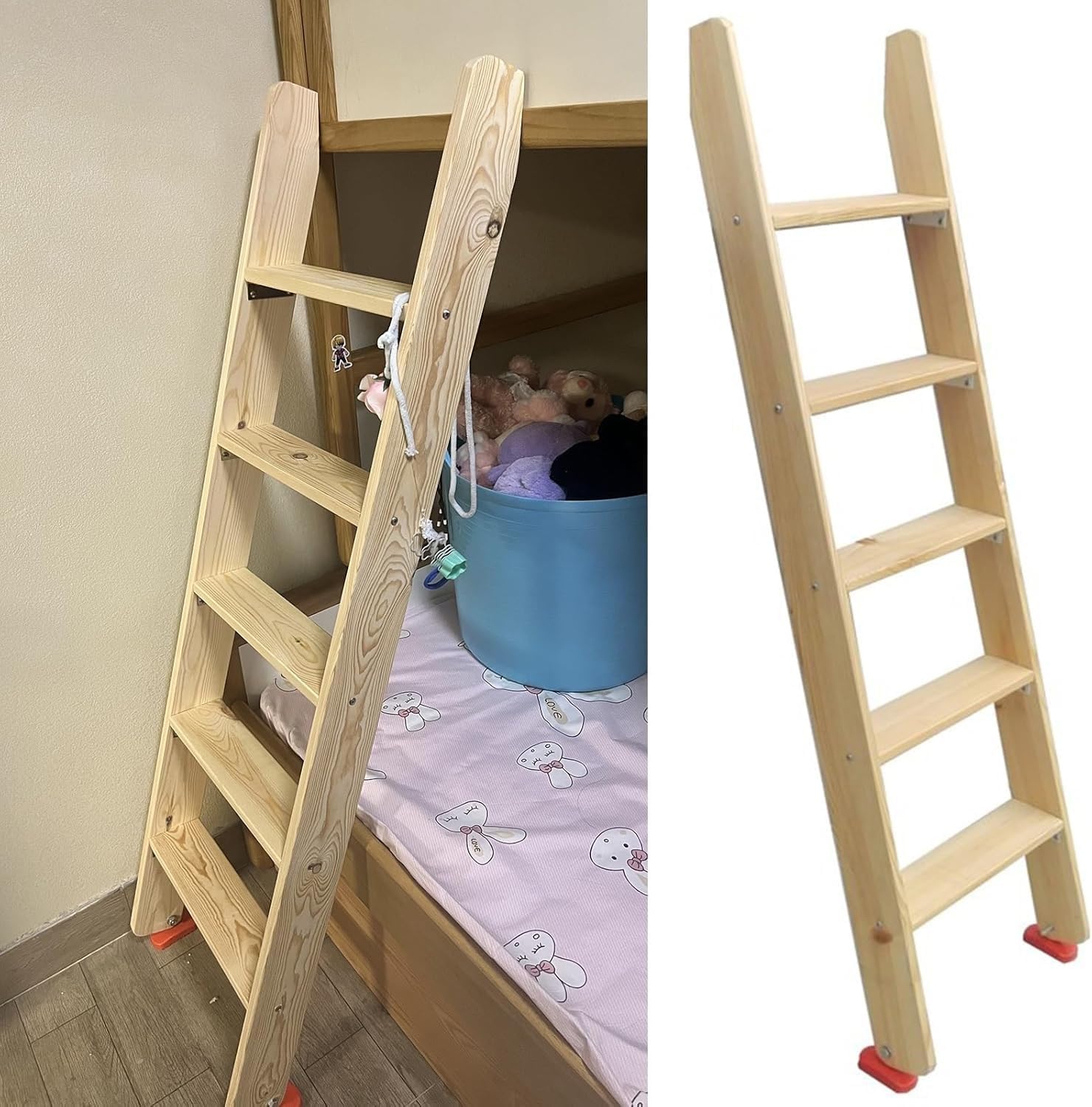 Replacement Wood Loft Bed Ladder - Extra Wide Pedals with Non-Skid Feet Pads for Bunk Beds & Dorms - Durable & Safe (200cm)